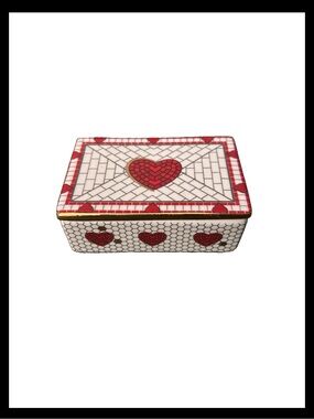 Anthropologie Bistro Tile Heart Trinket Box Valentine Edition- 24k gold trim